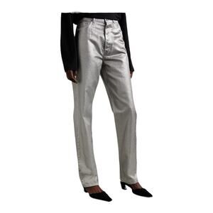 Veronica Beard Jeans Daniela high rise straight leg silver metallic size 32